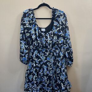 Tanya Taylor Women's Black Floral Edita Fit-&-Flare Minidress Size Large NEW